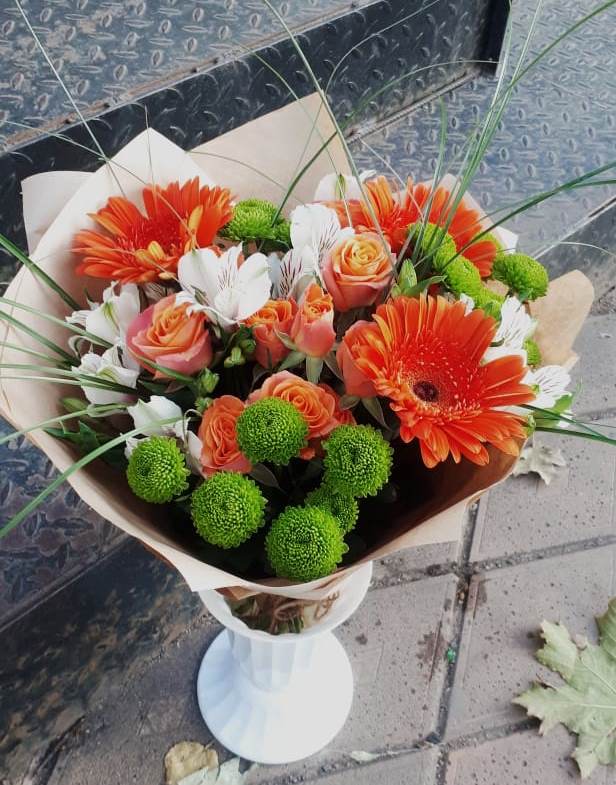 Букет цветов из: Герберы, Хризантемы, Альстромерии и Розы в Бабаево