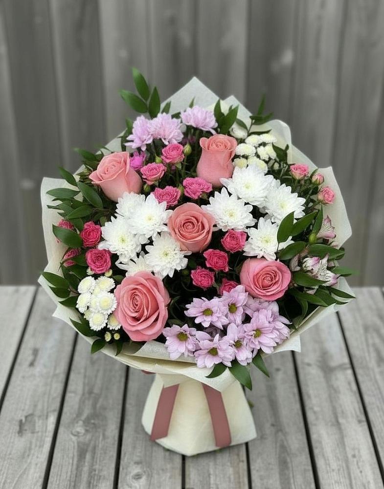 Букет цветов из: Альстромерии, Гвоздики, Розы и Хризантемы в Бабаево