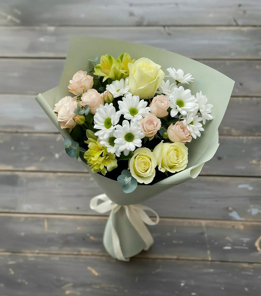 Букет цветов из: Альстромерии, Розы и Хризантемы в Бабаево