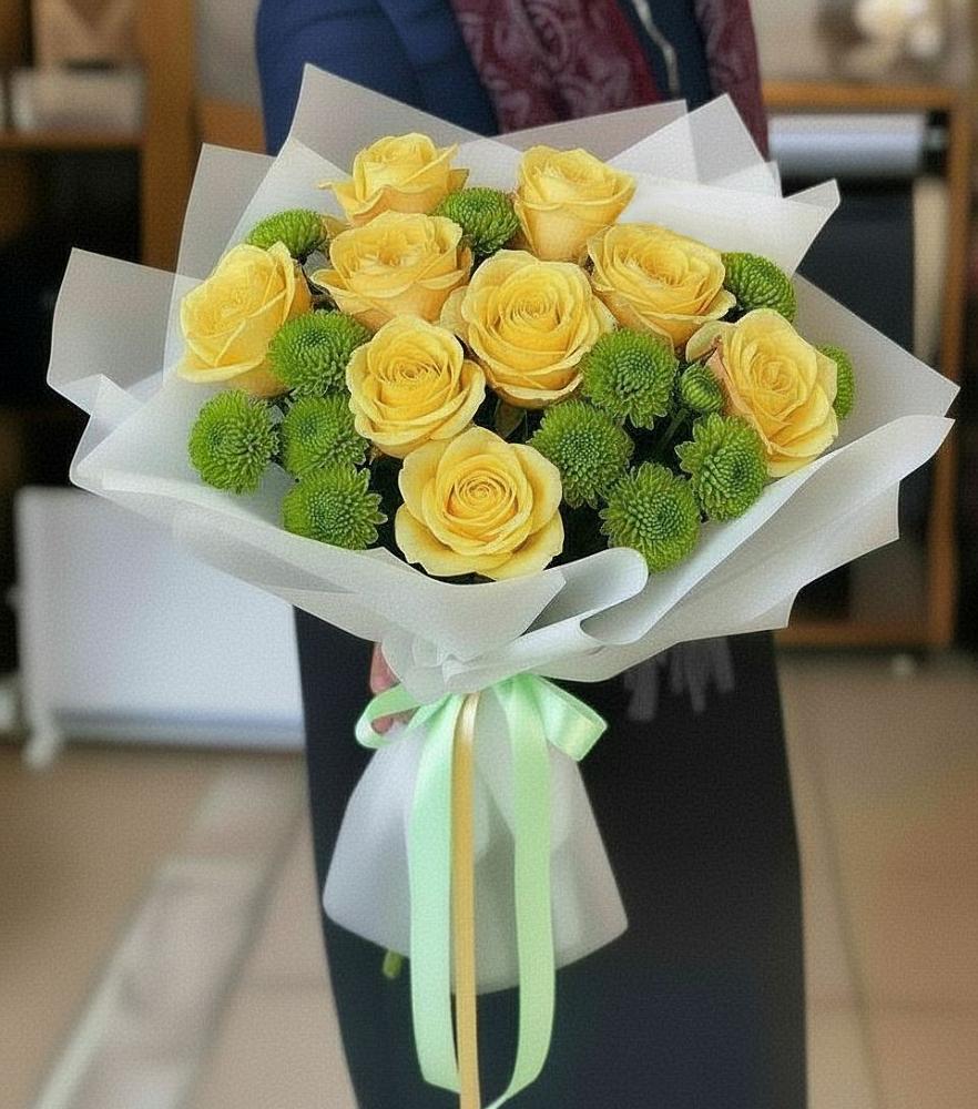 Букет цветов из: Хризантемы и Розы в Бабаево