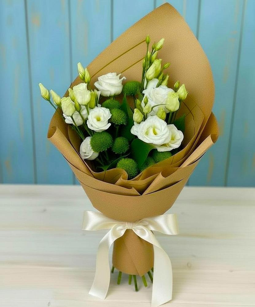 Букет цветов из: Хризантемы и Лизиантусы в Бабаево