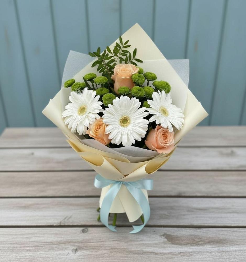 Букет цветов из: Герберы, Розы и Хризантемы в Бабаево
