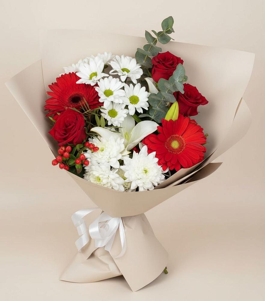 Букет цветов из: Розы, Хризантемы, Герберы и Лилии в Бабаево