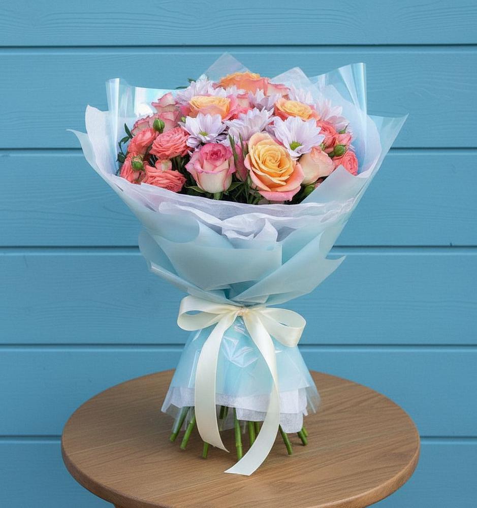 Букет цветов из: Хризантемы и Розы в Бабаево