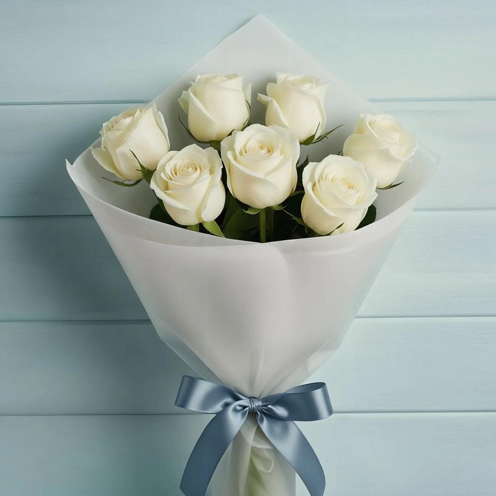 Букет 7 Белых роз Эдлесс Лав в Бабаево
